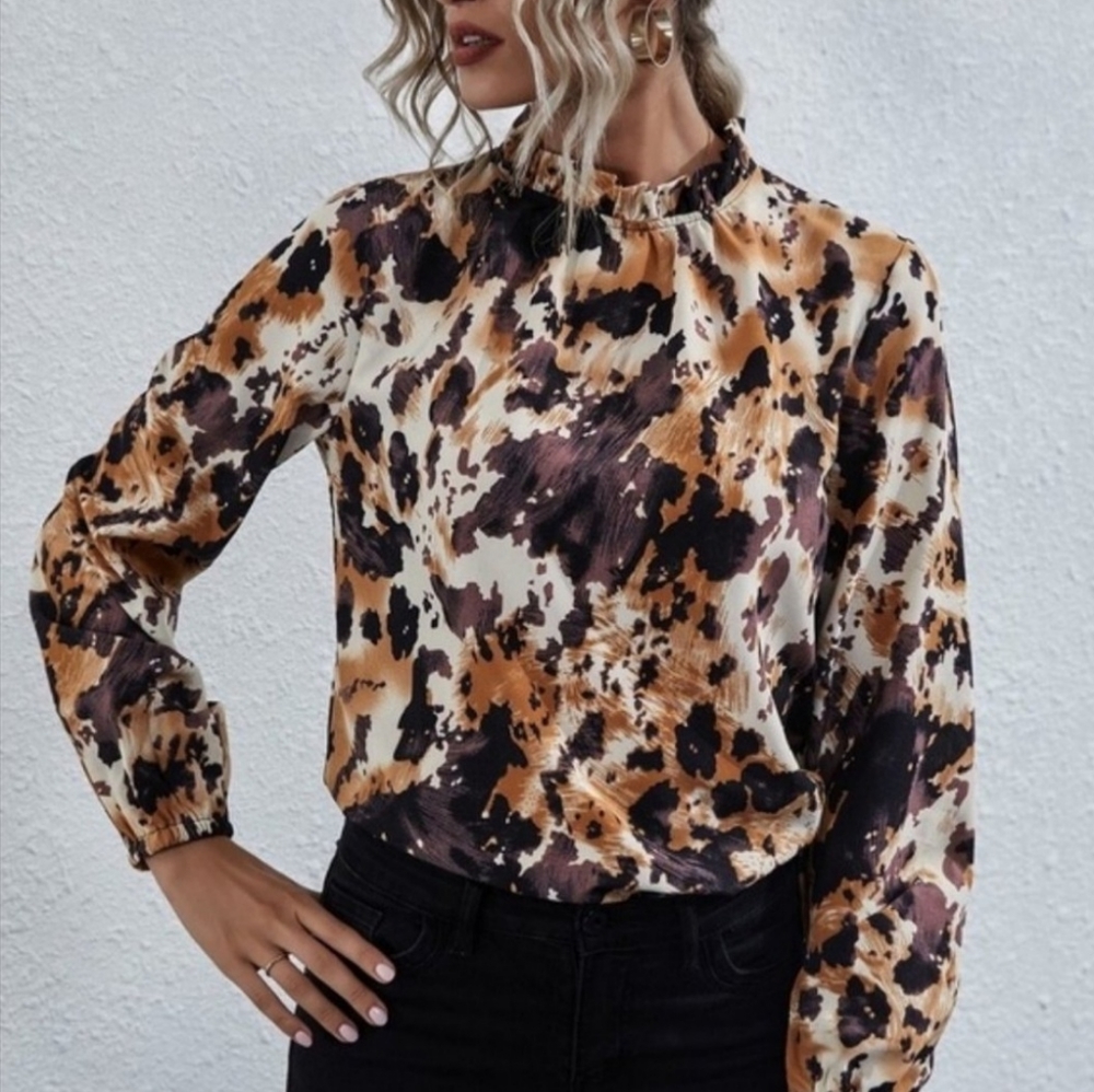 Abstract Print High-Neck Blouse